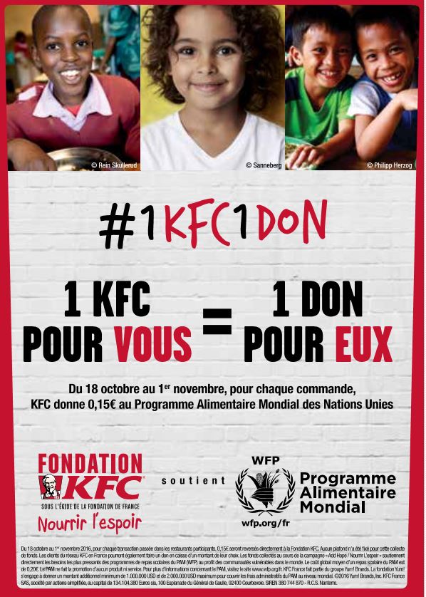 La Fondation KFC se mobilise pour le Programme alimentaire mondial des Nations unies