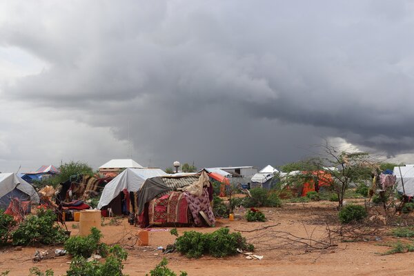 Heavy, grey clouds hang over Iftin camp for displaced people in Somalia