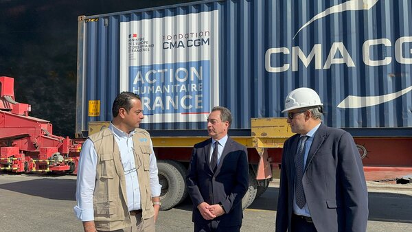 Photo : PAM/Nagham Makhlouf. Une cargaison humanitaire de près de 400 tonnes de compléments alimentaires destinés à la bande de Gaza.