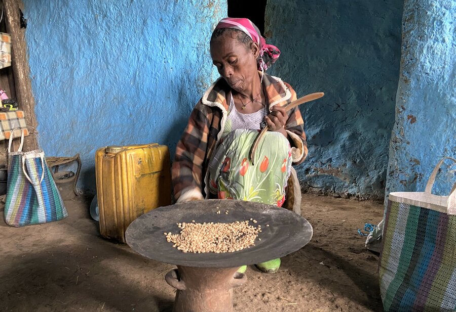 Wubit Haile is struggling to come to terms with what her new life looks like after she fled from her home in Amhara to seek shelter with a relative. Photo: WFP/Gemma Snowdon 
