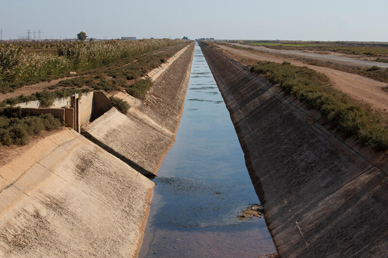 One of the irrigation canals on Khalaf's farm after water is restored