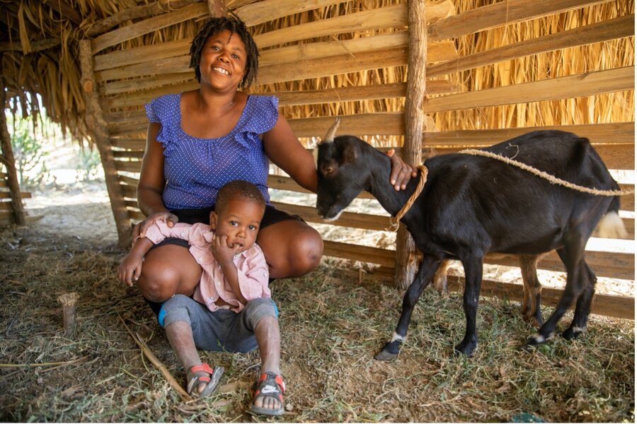 Edina Charles and her grandson Rubensley visit their goats together every day.
