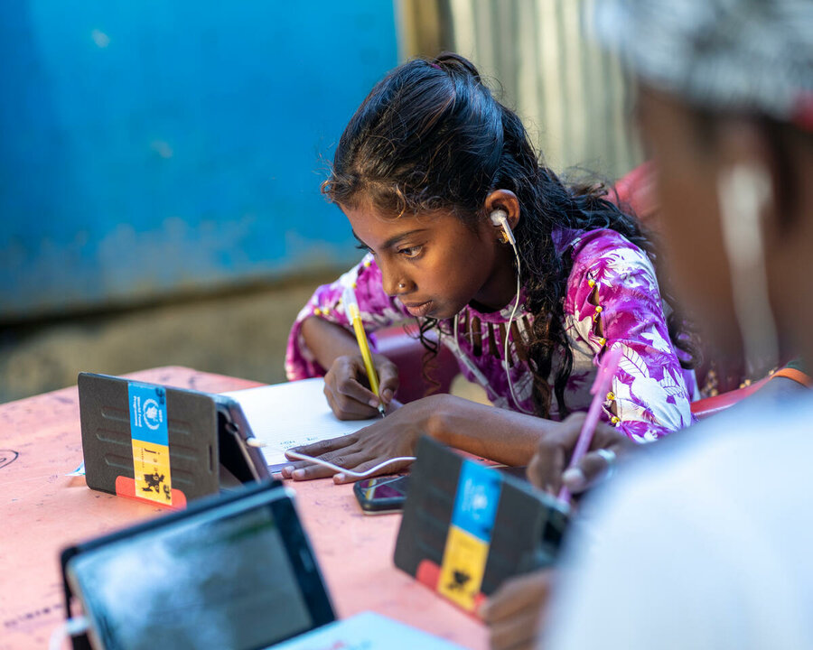 Girls using computer in Bangladesh