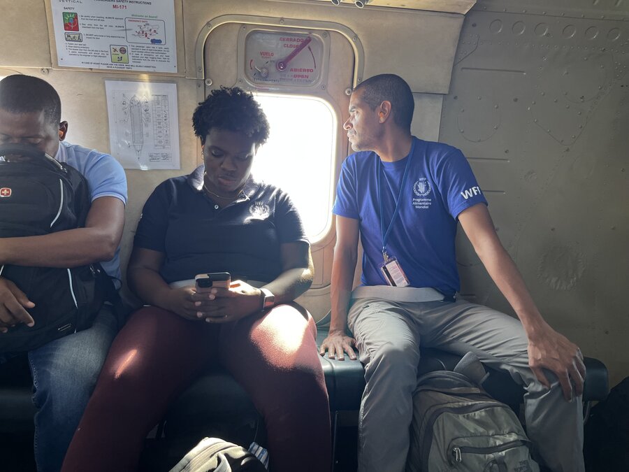 WFP Haiti country director Jean-Martin Bauer on an UNHAS helicopter in Haiti. Photo: Peyvand Khorsandi