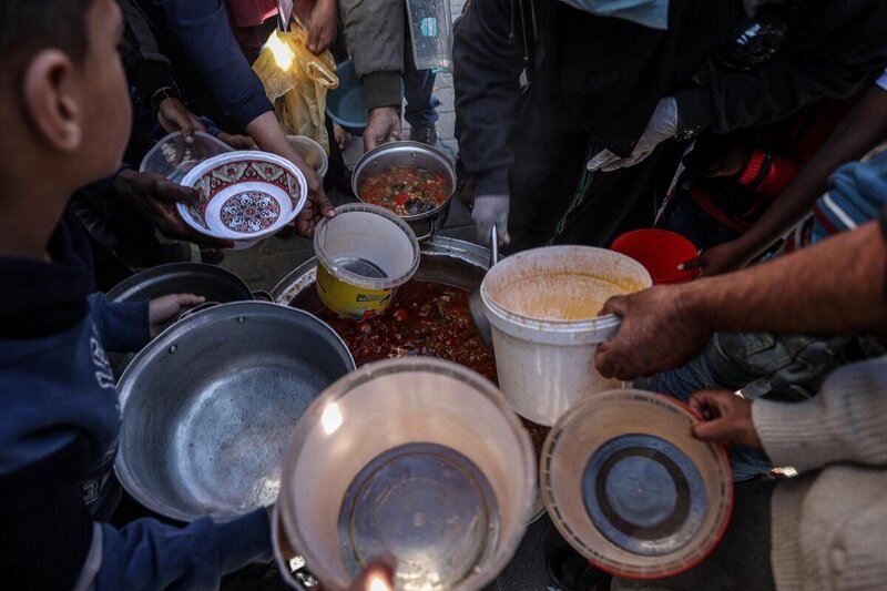 Palestine. WFP provides hot meals for internally displaced Gazans in Rafah UN shelters